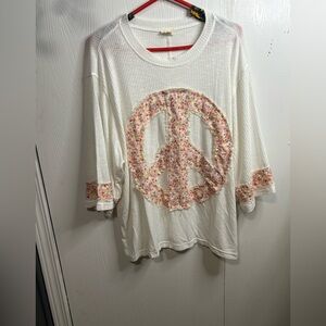 POL Floral Peace Sign Long Sleeve Top